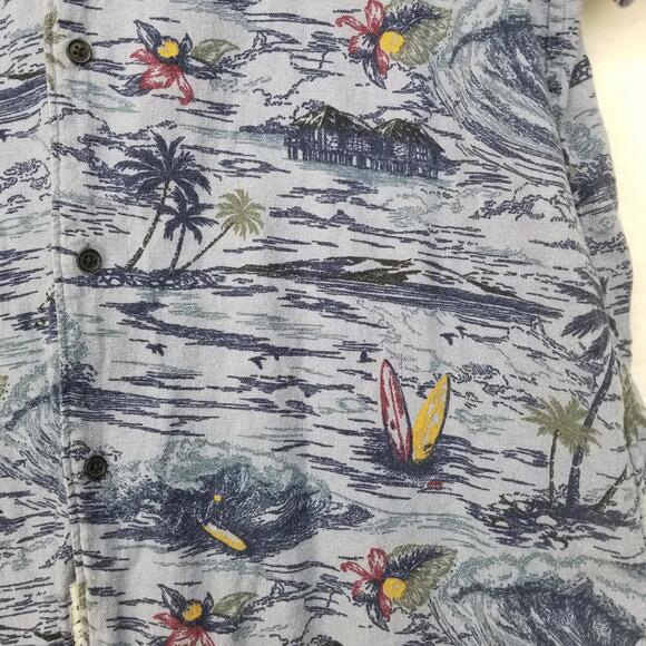 Lucky Brand Linen Blend Hawaiian Shirt Mens Large Blue Tropical Vacation - Picture 6 of 11